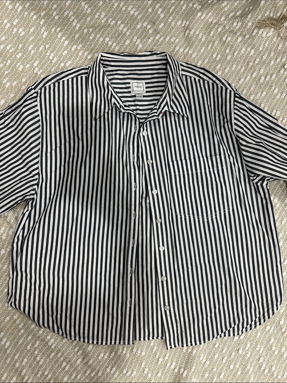 Maeve Black & White Vertical Stripe Button-Down Shirt